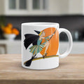 Flying Flapper Witch On Broom Orange Moon Retro Halloween Print Glossy Mug