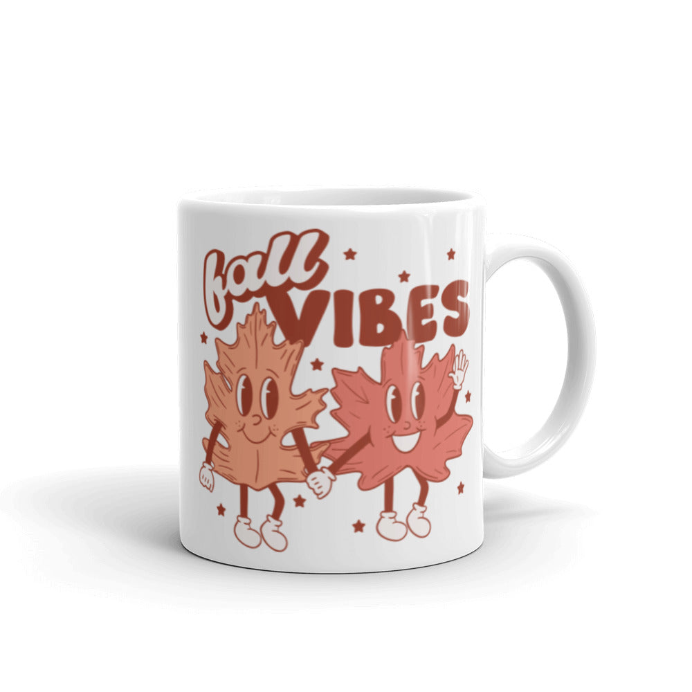 Fall Vibes Leaf Friends Retro Style Fall Autumn Glossy Mug