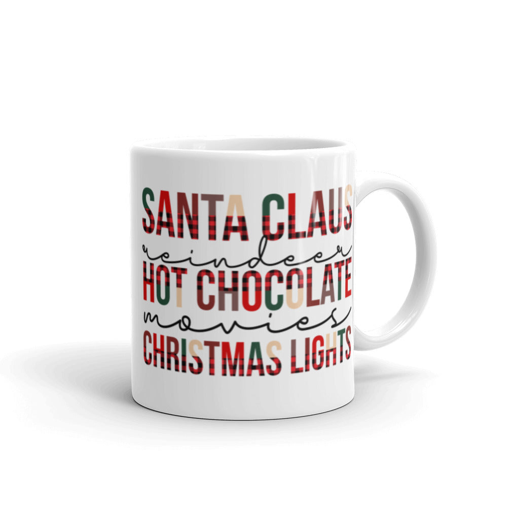 Santa Claus Reindeer Hot Chocolate Movies Christmas Lights Mug