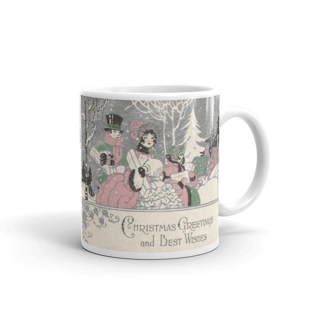 Christmas Greetings And Best Wishes Couple Deco Retro Christmas Print Glossy Mug
