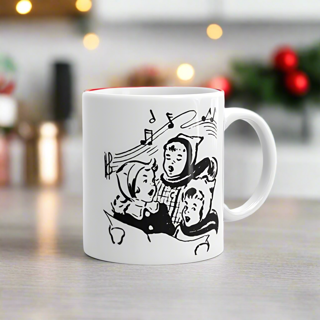 Children Singing Carols Midcentury Christmas Glossy Coffee Mug