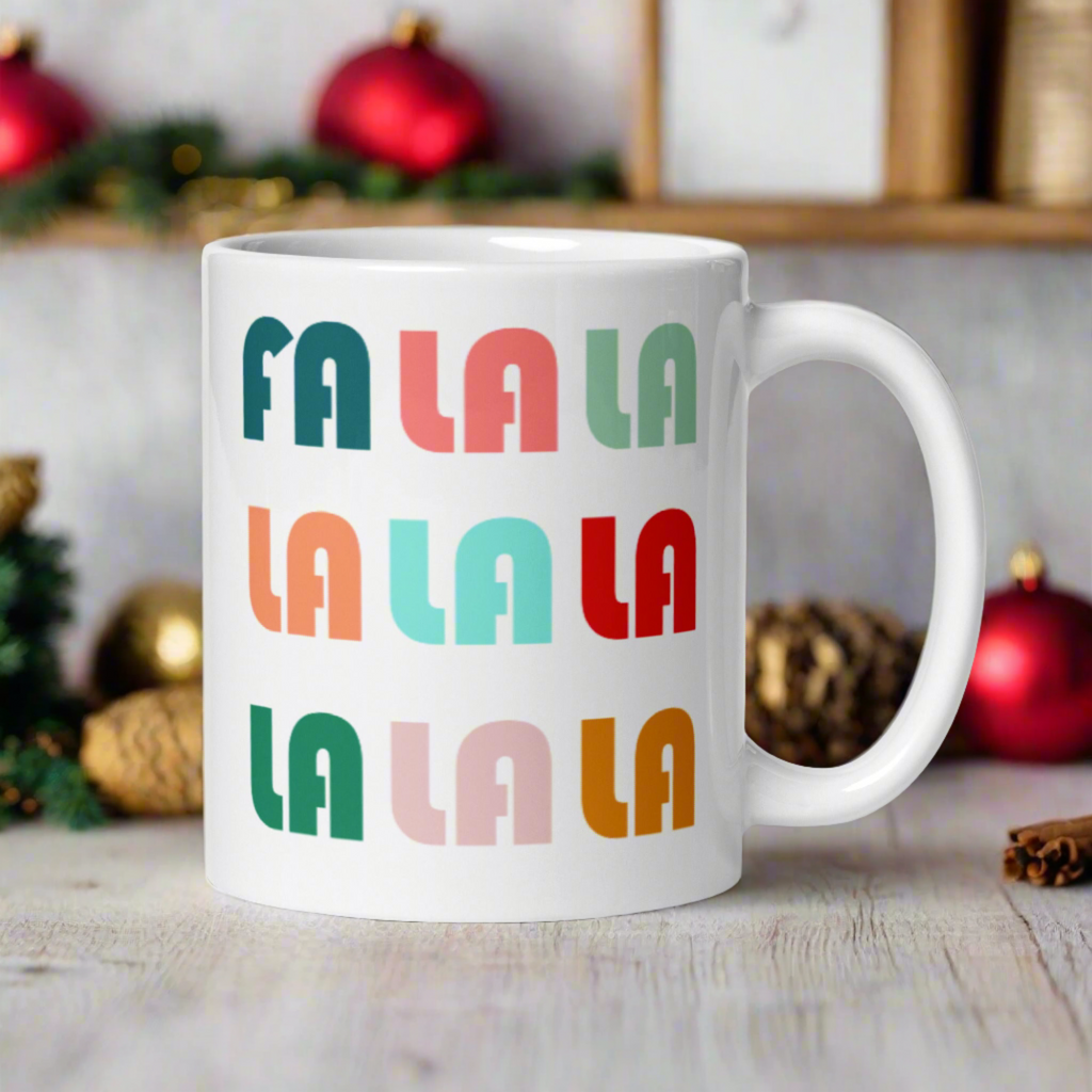 Fa La La La Retro Style Christmas Print Glossy Mug