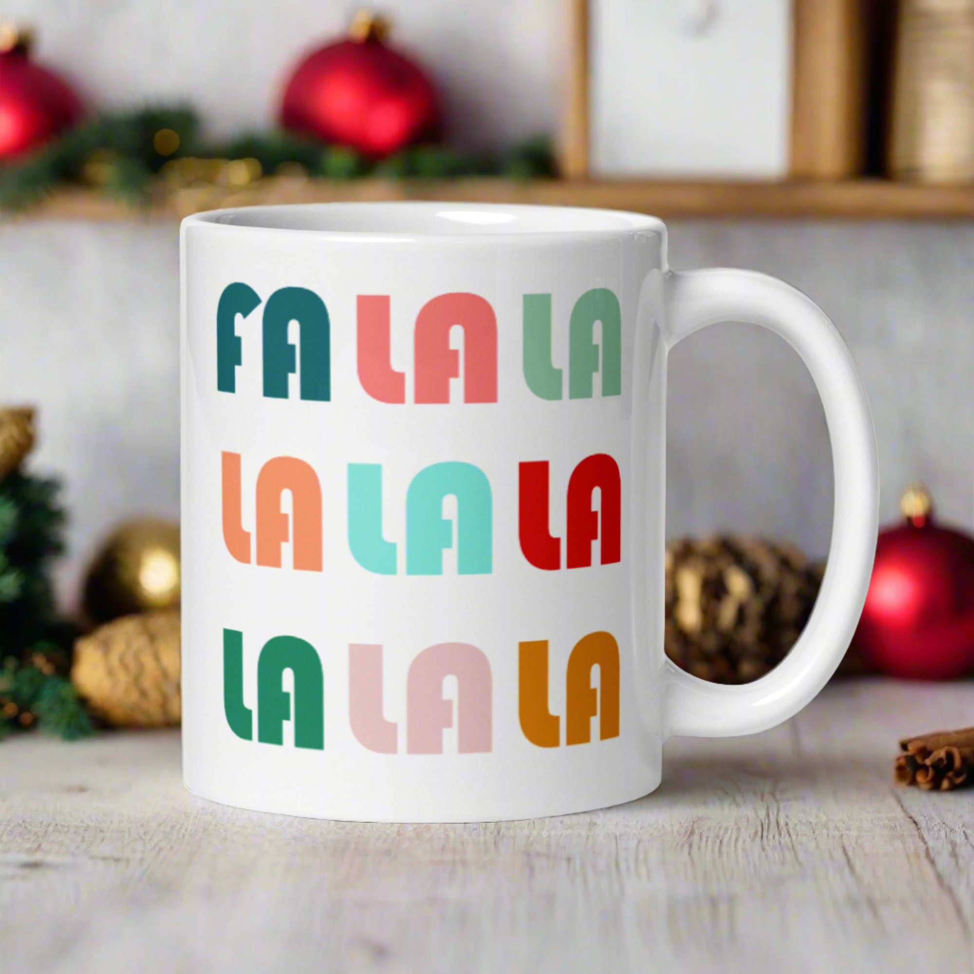 Fa La La La Retro Style Christmas Print Glossy Mug