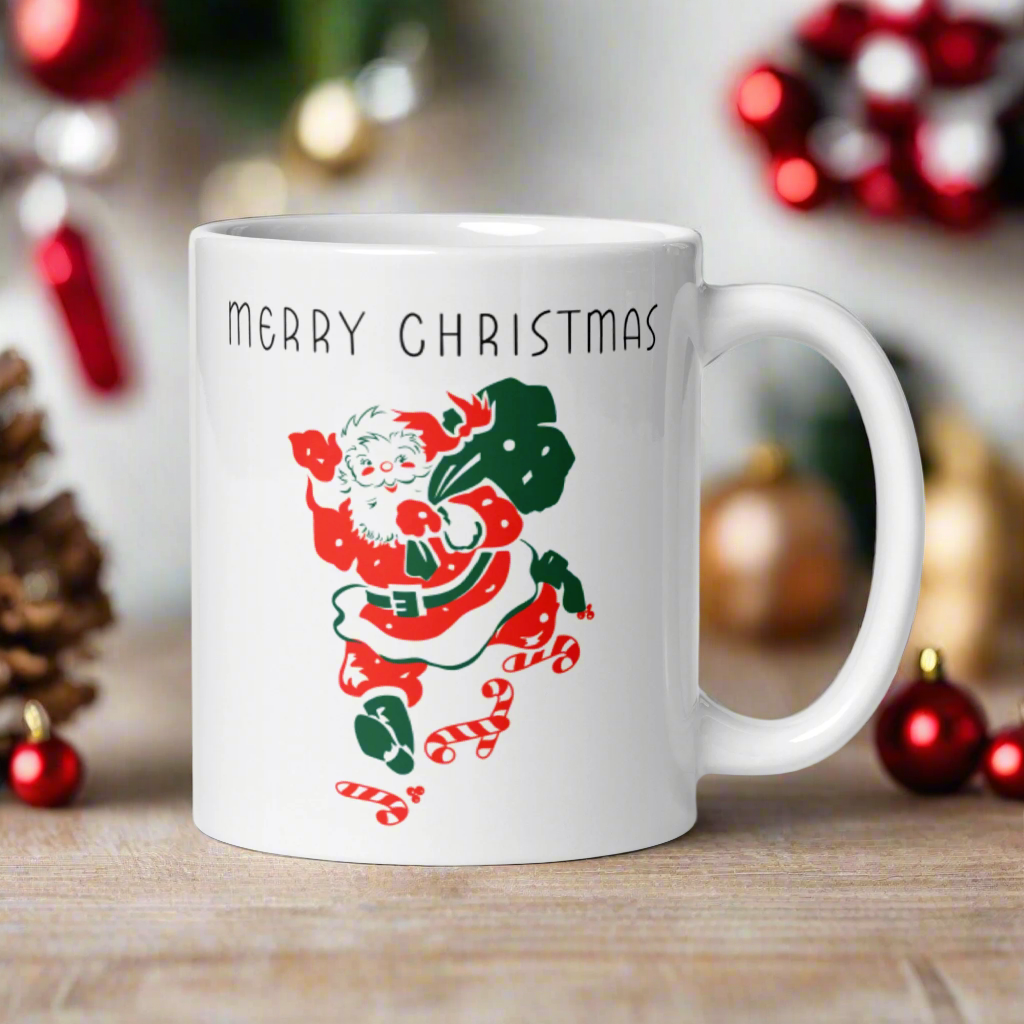 Merry Christmas Santa Mid Century Retro Christmas Print Glossy Mug