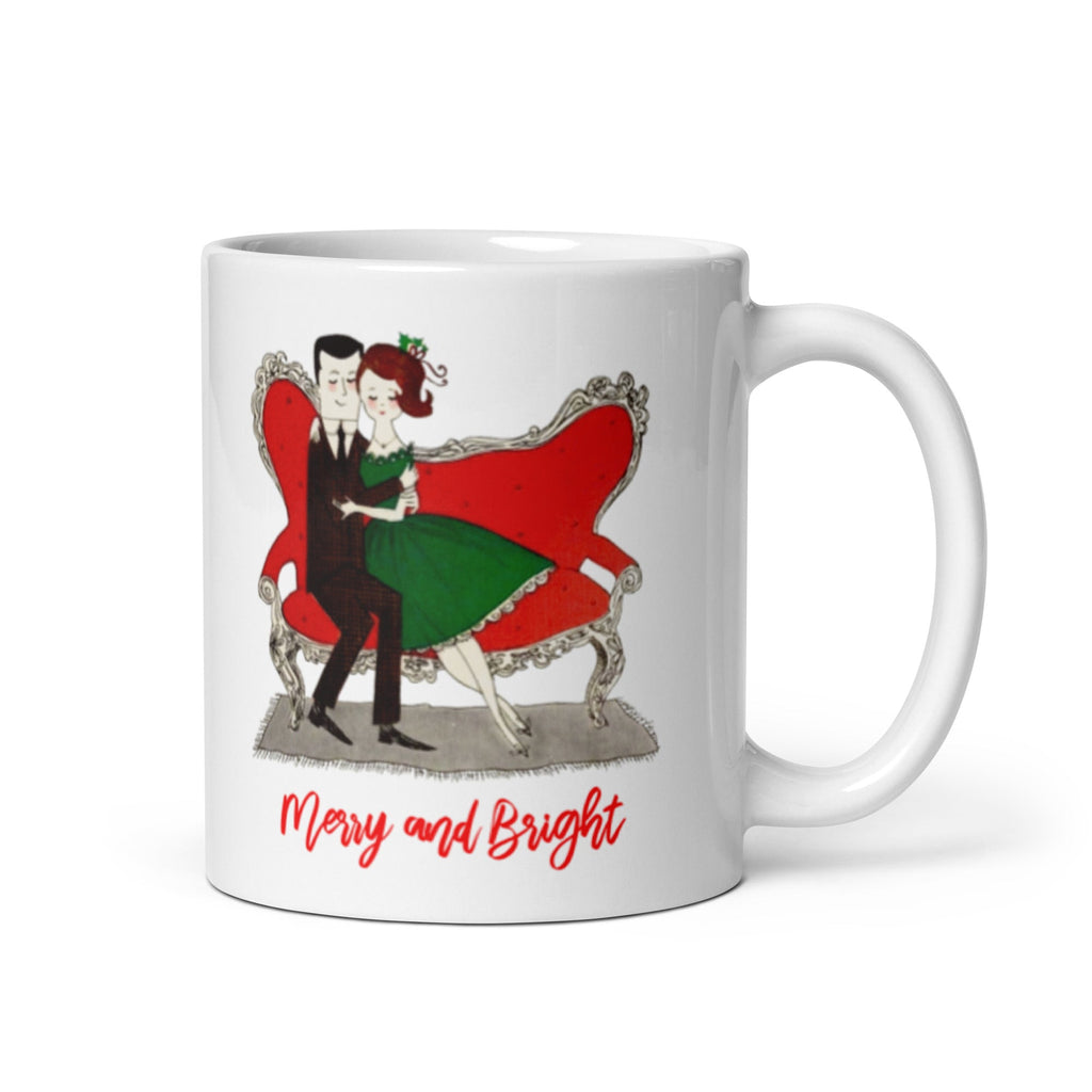 Christmas Couple Merry And Bright Mid Century Retro Christmas Print Glossy Mug