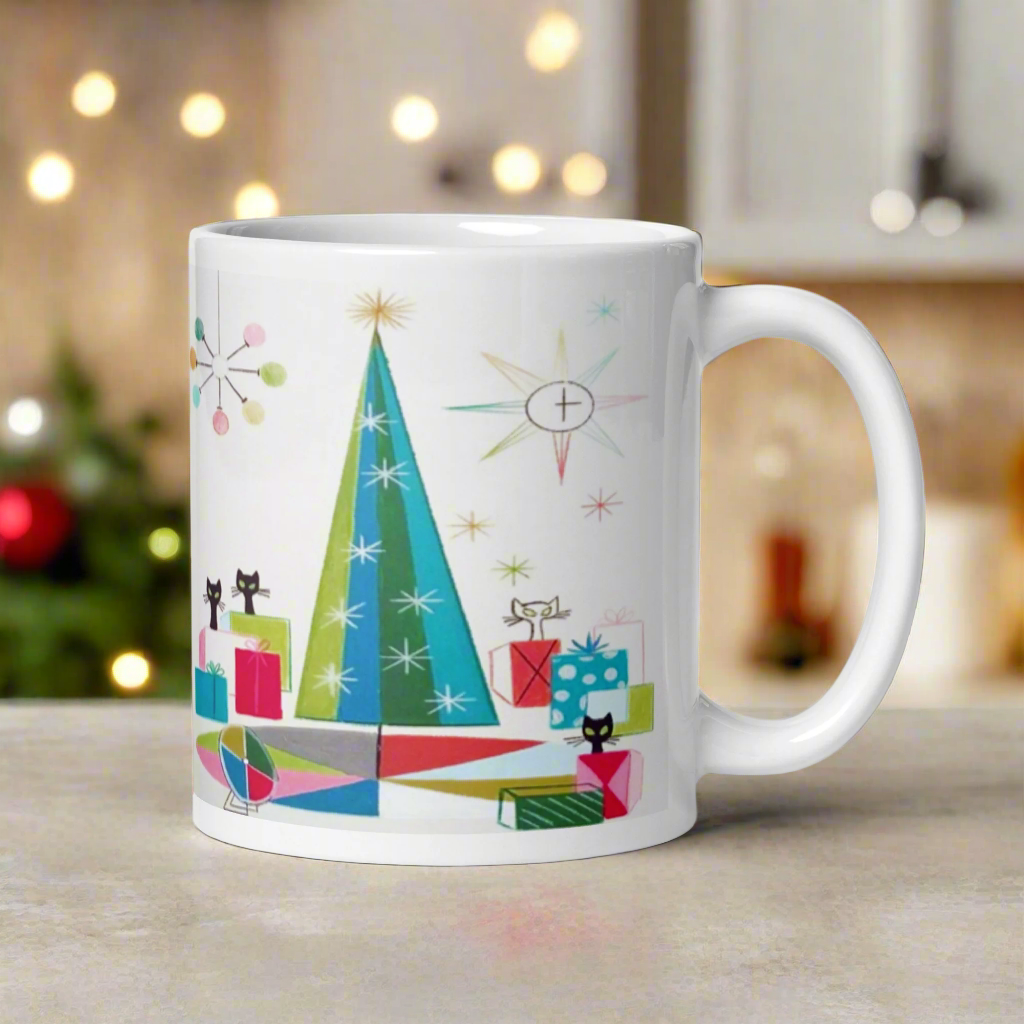 Midcentury Atomic Cats Retro Christmas Glossy Coffee Mug
