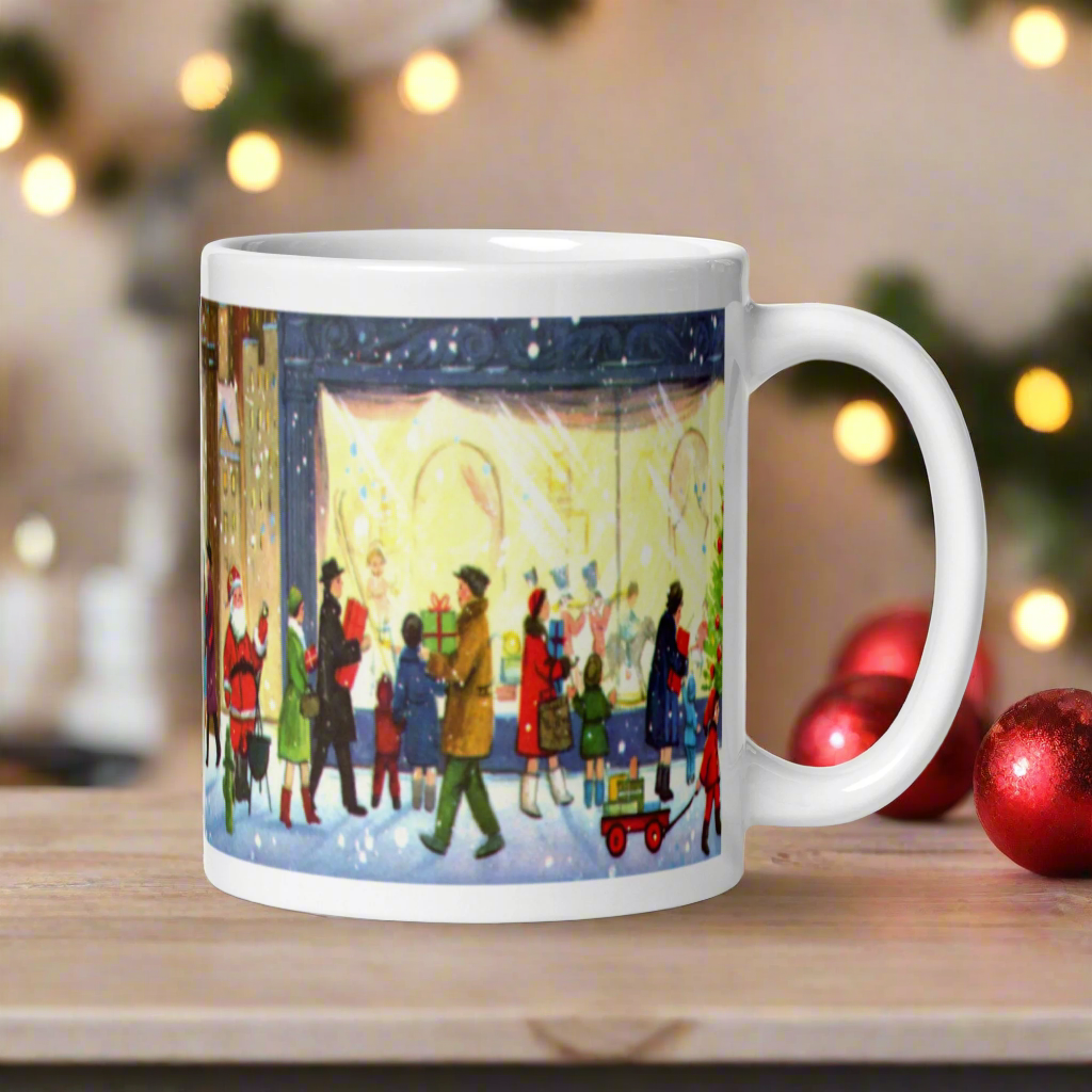 Christmas City Scene Midcentury Retro Glossy Coffee Mug