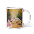 Winter Church Pink Tree Mid Century Retro Christmas Print Glossy Mug