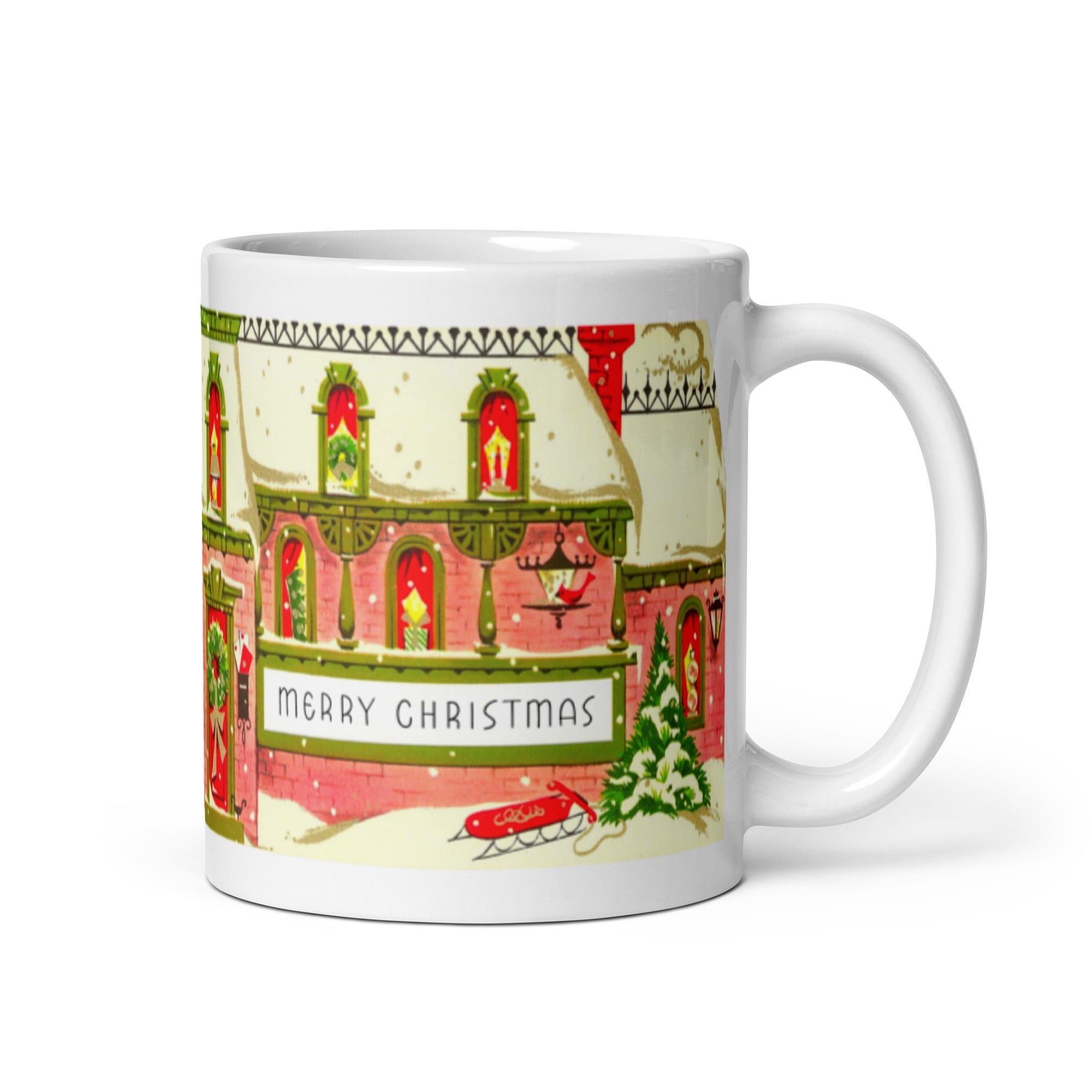 Merry Christmas Home Mid Century Retro Christmas Print Glossy Mug