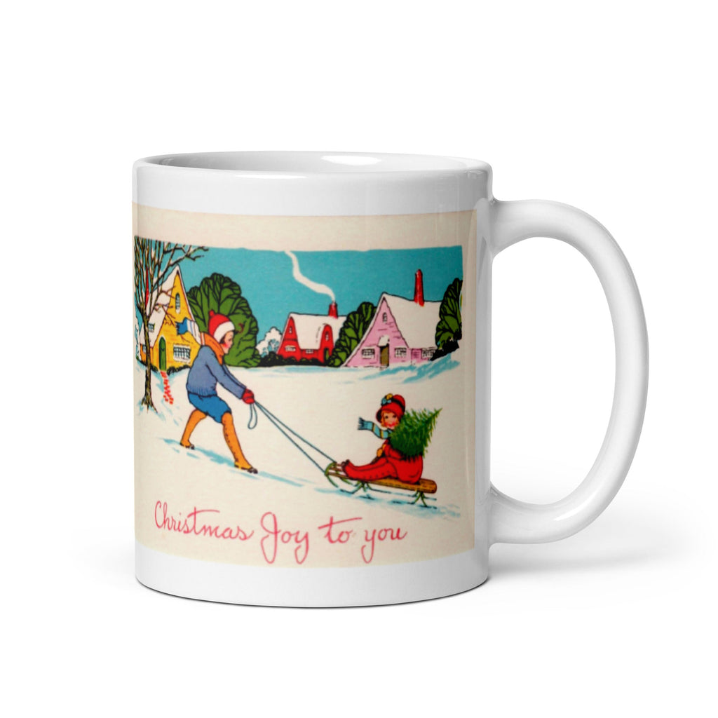 Victorian Christmas Joy To You Retro Christmas Print Glossy Mug