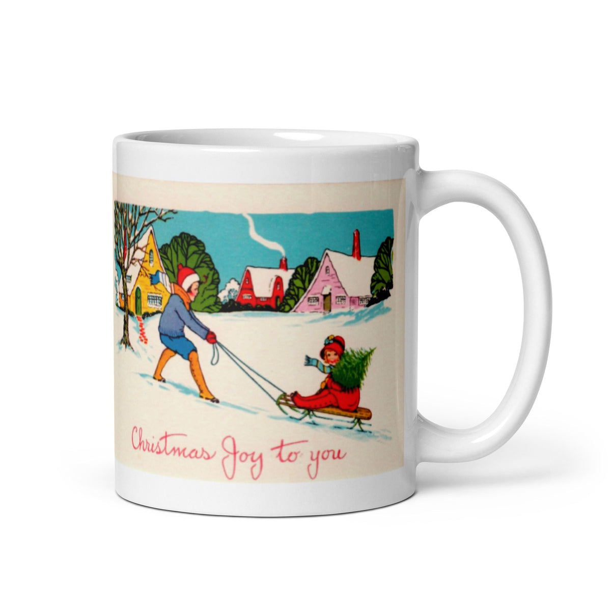 Victorian Christmas Joy To You Retro Christmas Print Glossy Mug