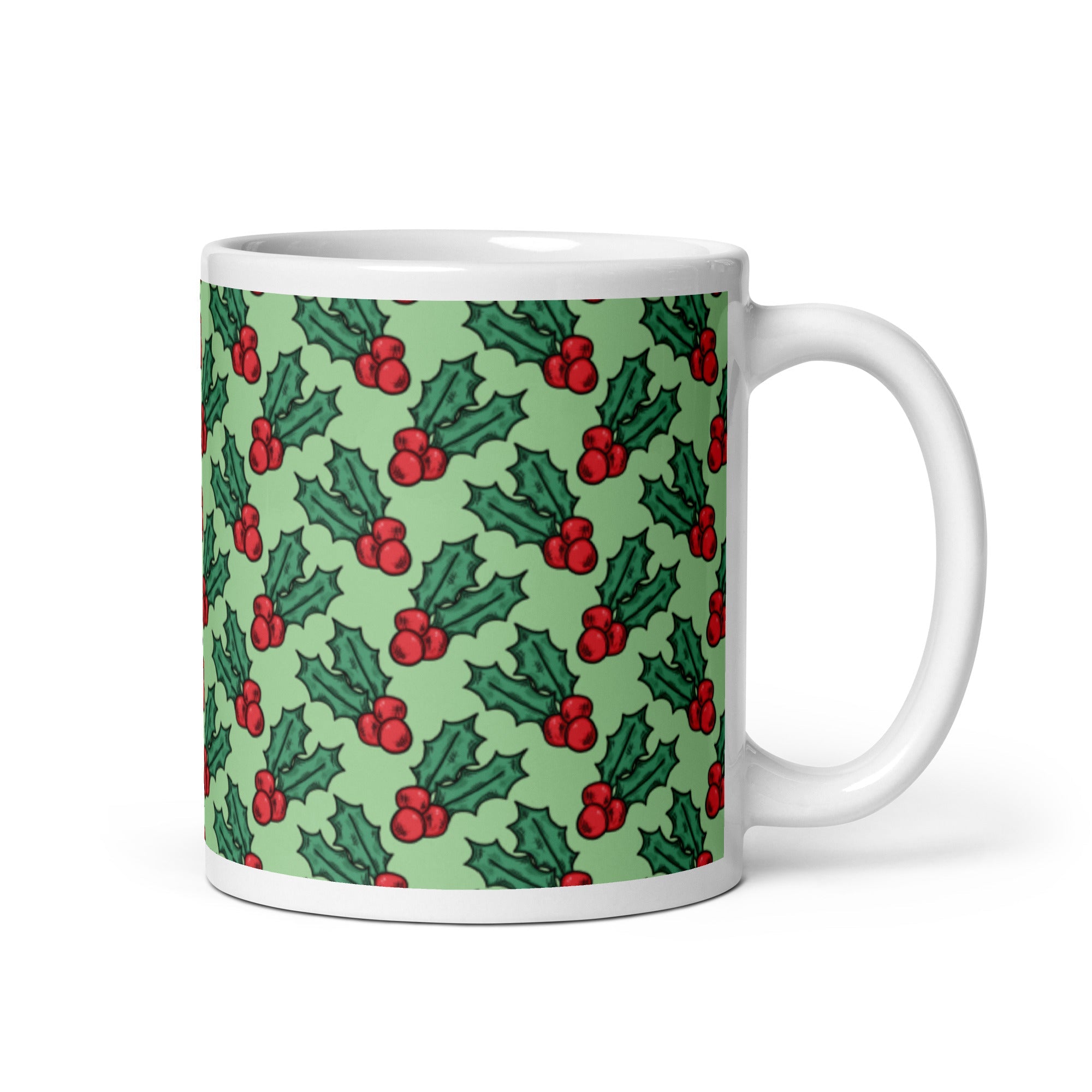 Cute Christmas Holly Green Christmas Glossy Mug