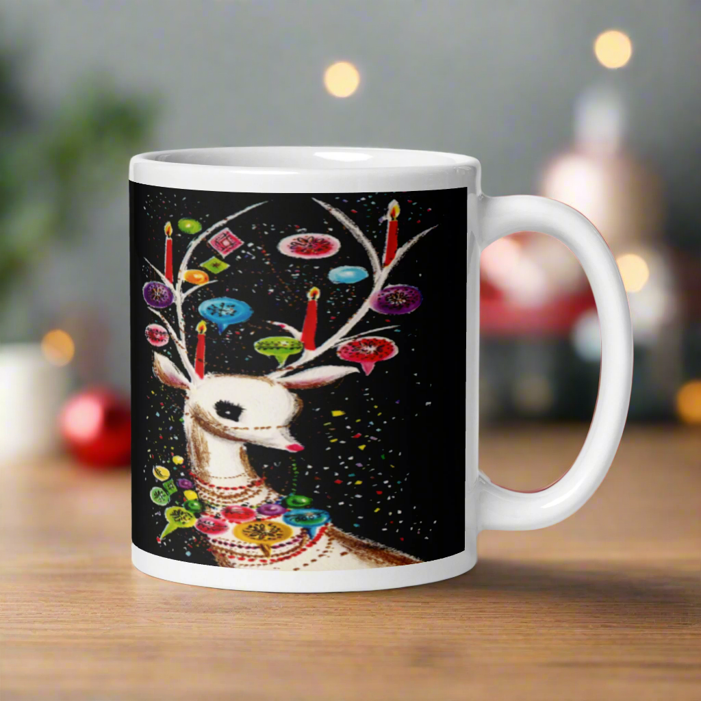 Reindeer With Christmas Ornaments Midcentury Retro Glossy Coffee Mug