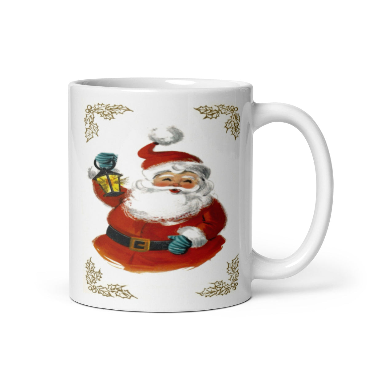 Santa With Lantern Mid Century Retro Christmas Print Glossy Mug