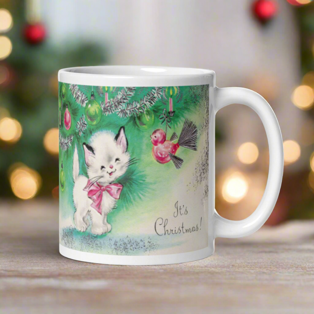 Christmas Kitten Mug Midcentury Retro Glossy Mug