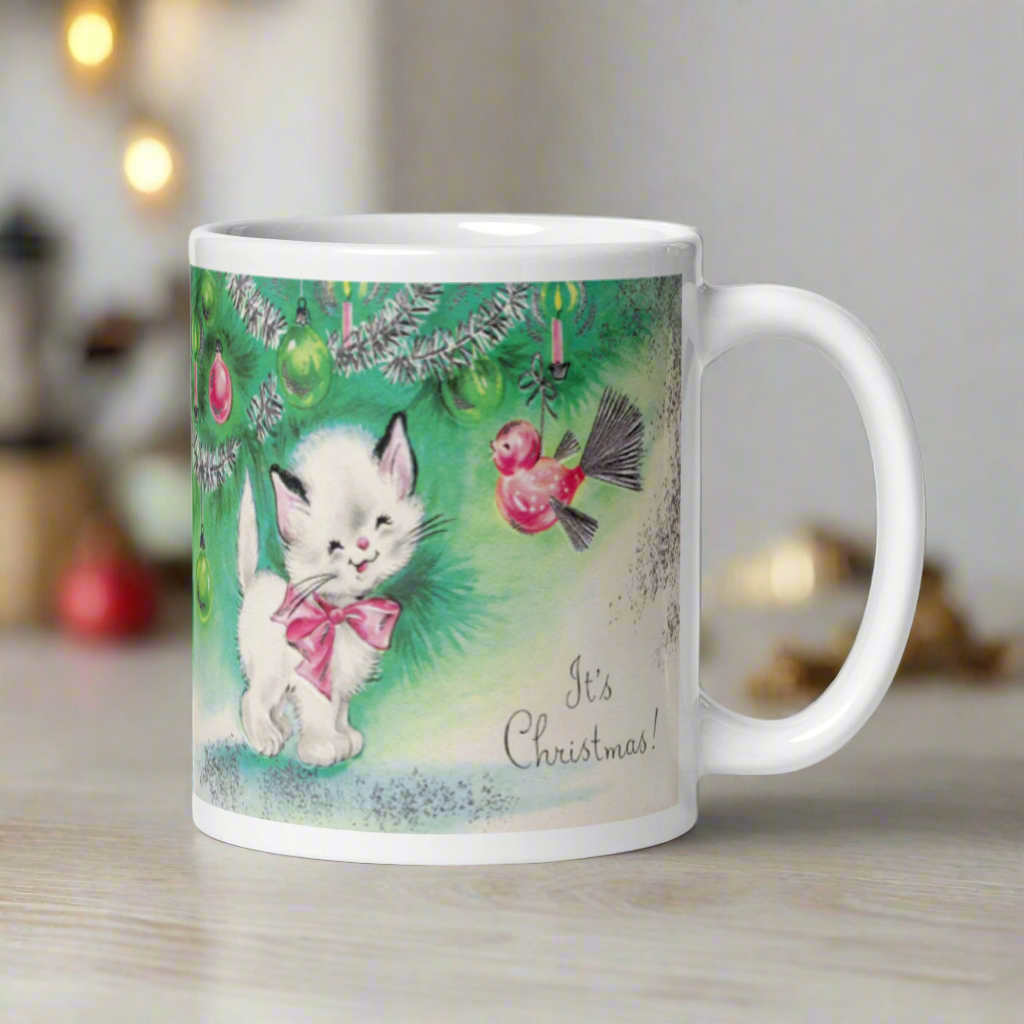 Christmas Kitten Mug Midcentury Retro Glossy Mug
