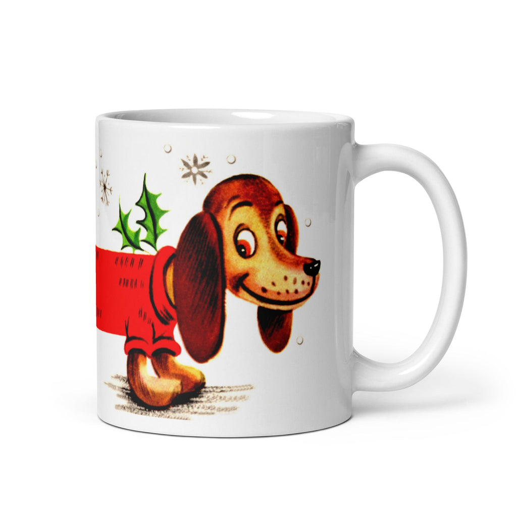 Christmas Dachshund Mid Century Retro Christmas Print Glossy Mug
