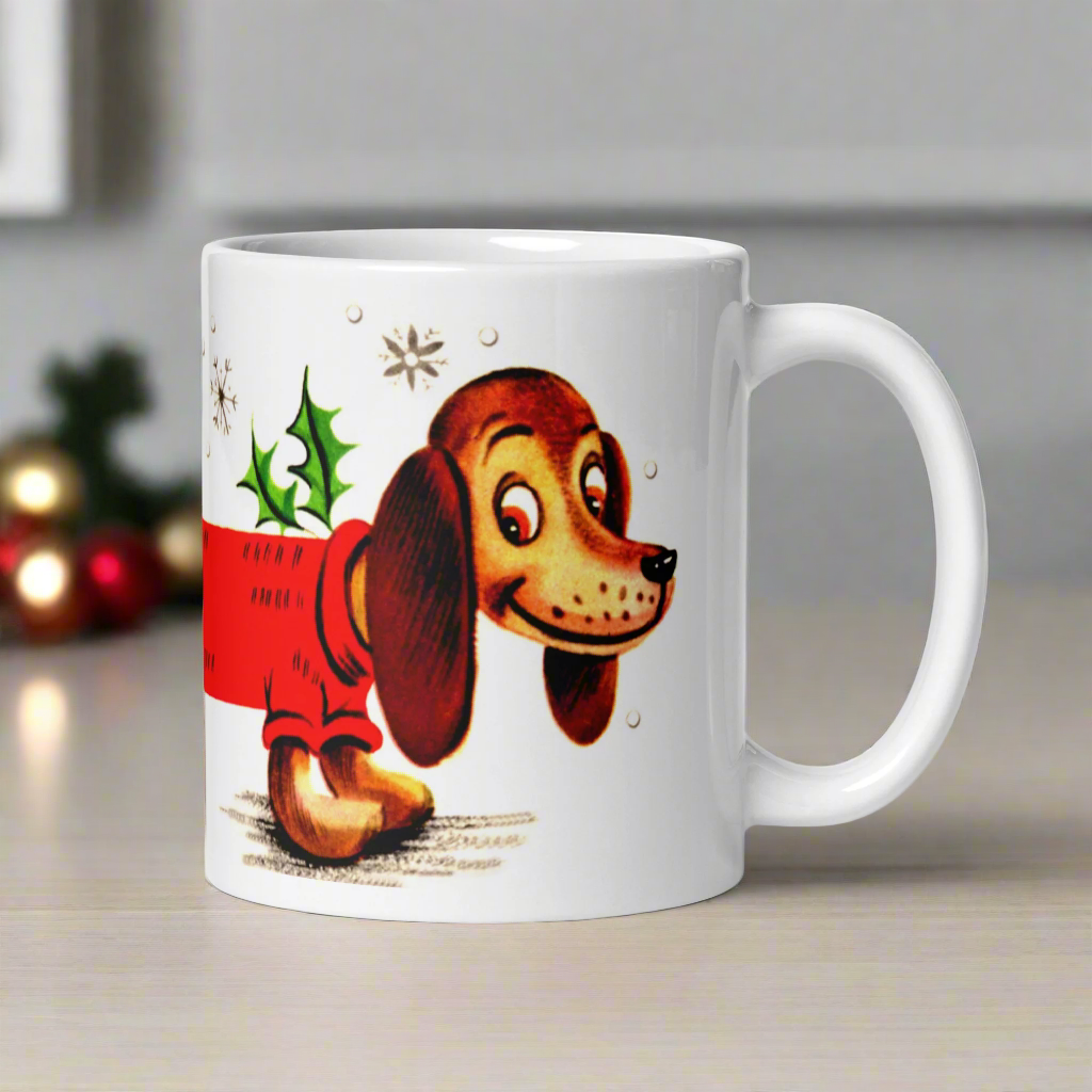 Christmas Dachshund Mid Century Retro Christmas Print Glossy Mug