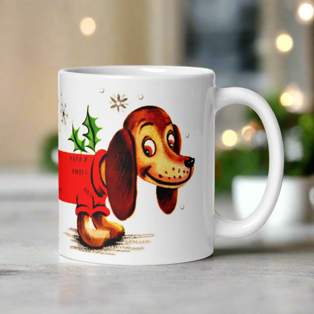 Christmas Dachshund Mid Century Retro Christmas Print Glossy Mug