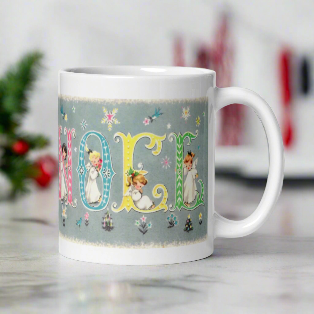 Noel Christmas Angels Mid Century Retro Christmas Glossy Coffee Mug