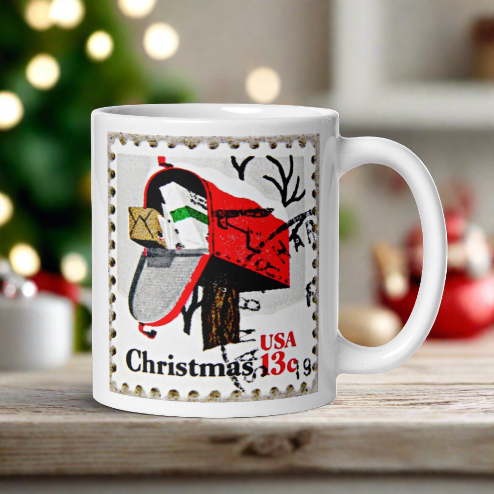 Christmas Stamp Mailbox Retro Christmas Print Glossy Mug