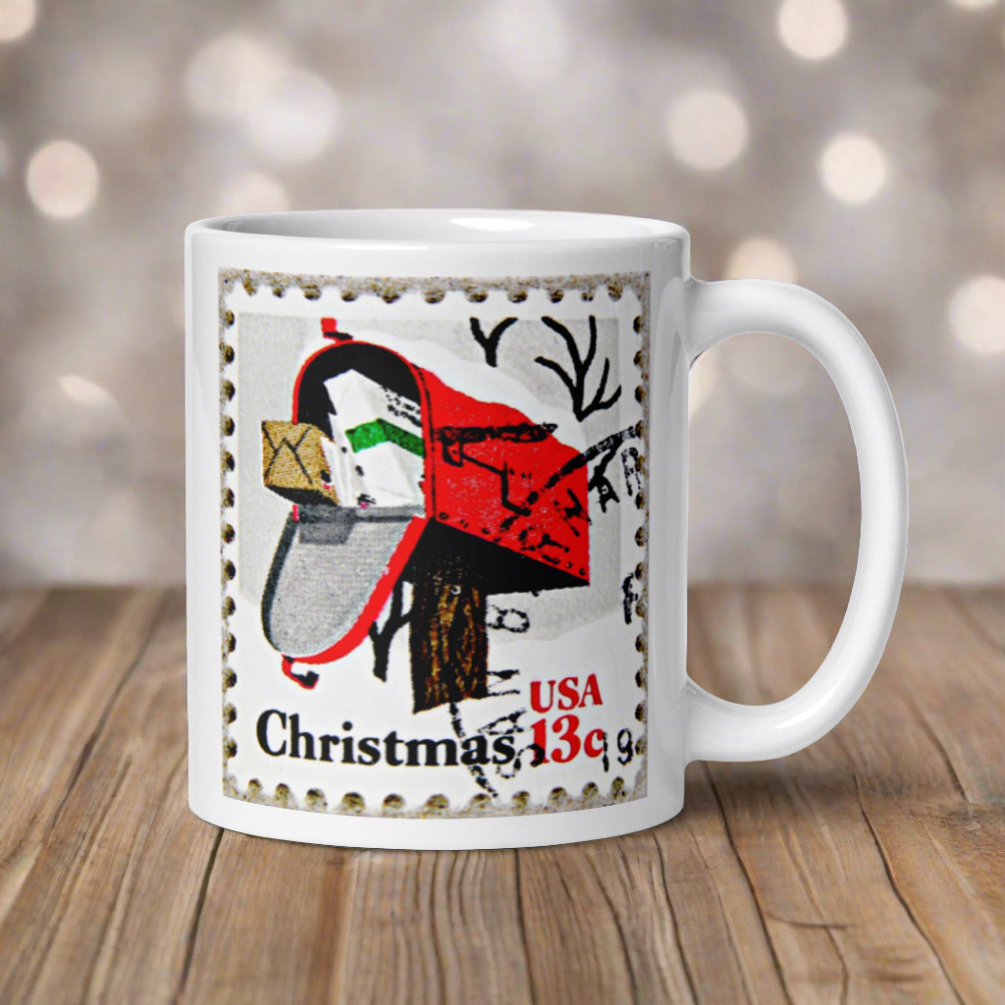 Christmas Stamp Mailbox Retro Christmas Print Glossy Mug
