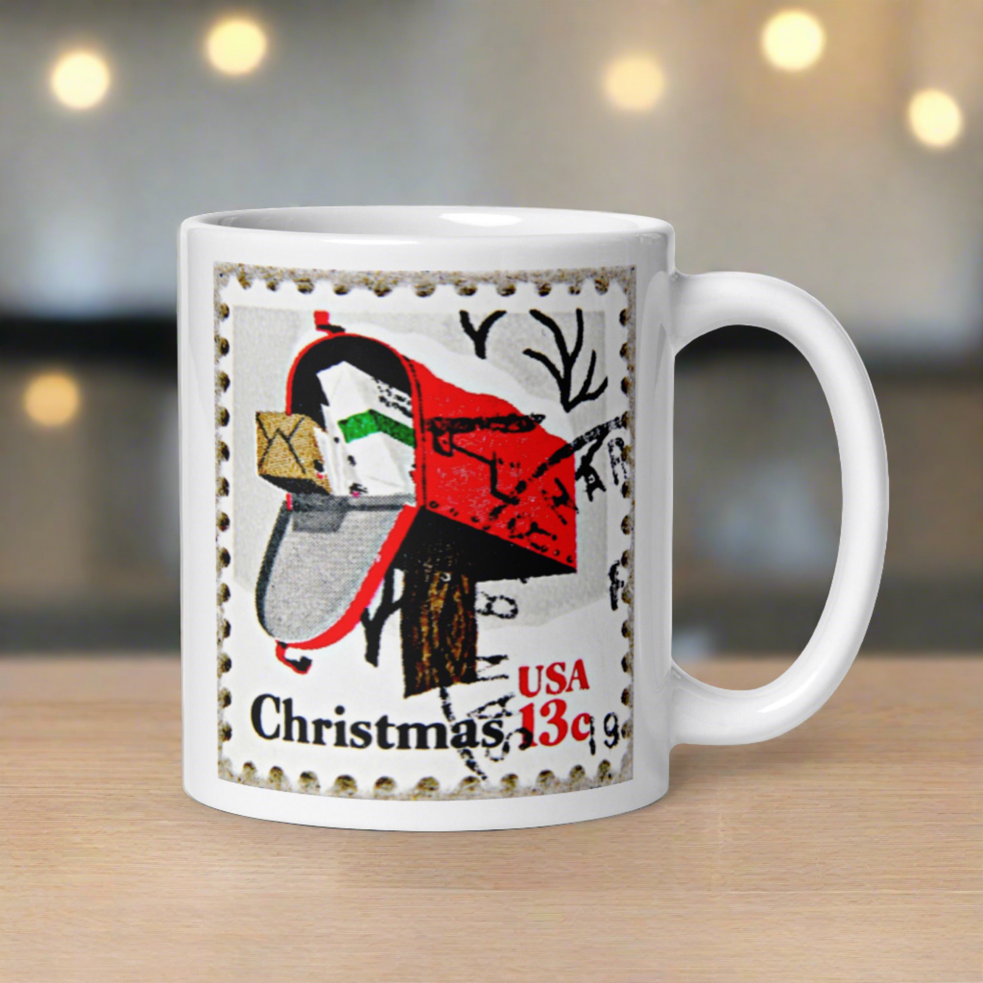 Christmas Stamp Mailbox Retro Christmas Print Glossy Mug