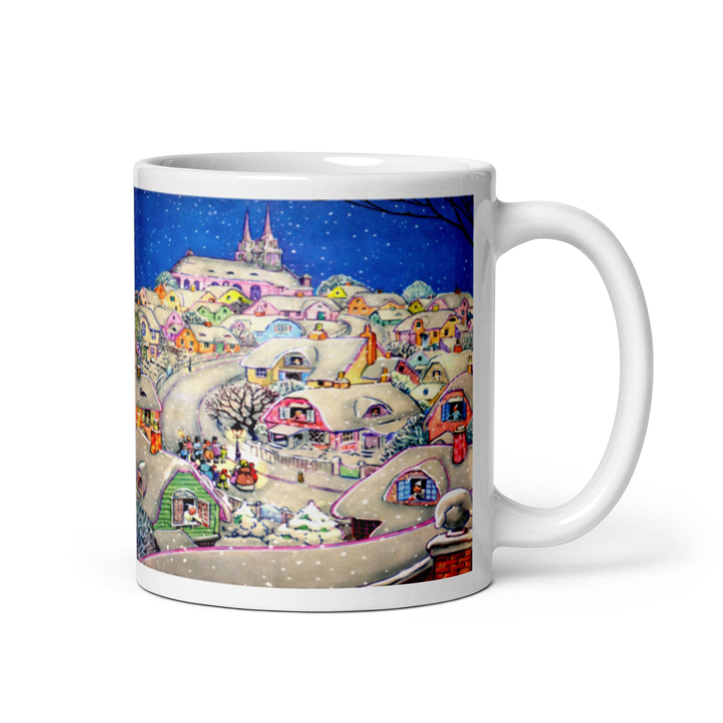 Winter Christmas Town Retro Christmas Print Glossy Mug