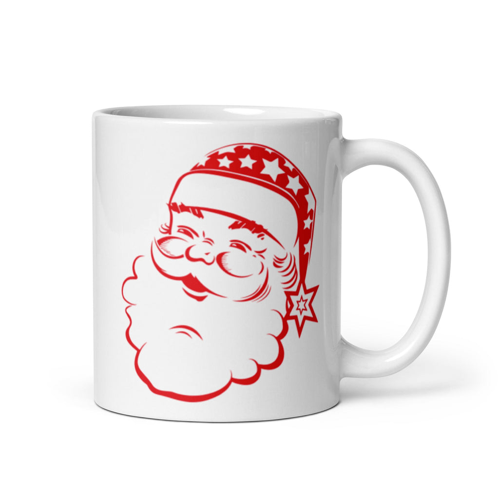 Red Santa Mid Century Retro Christmas Print Glossy Mug