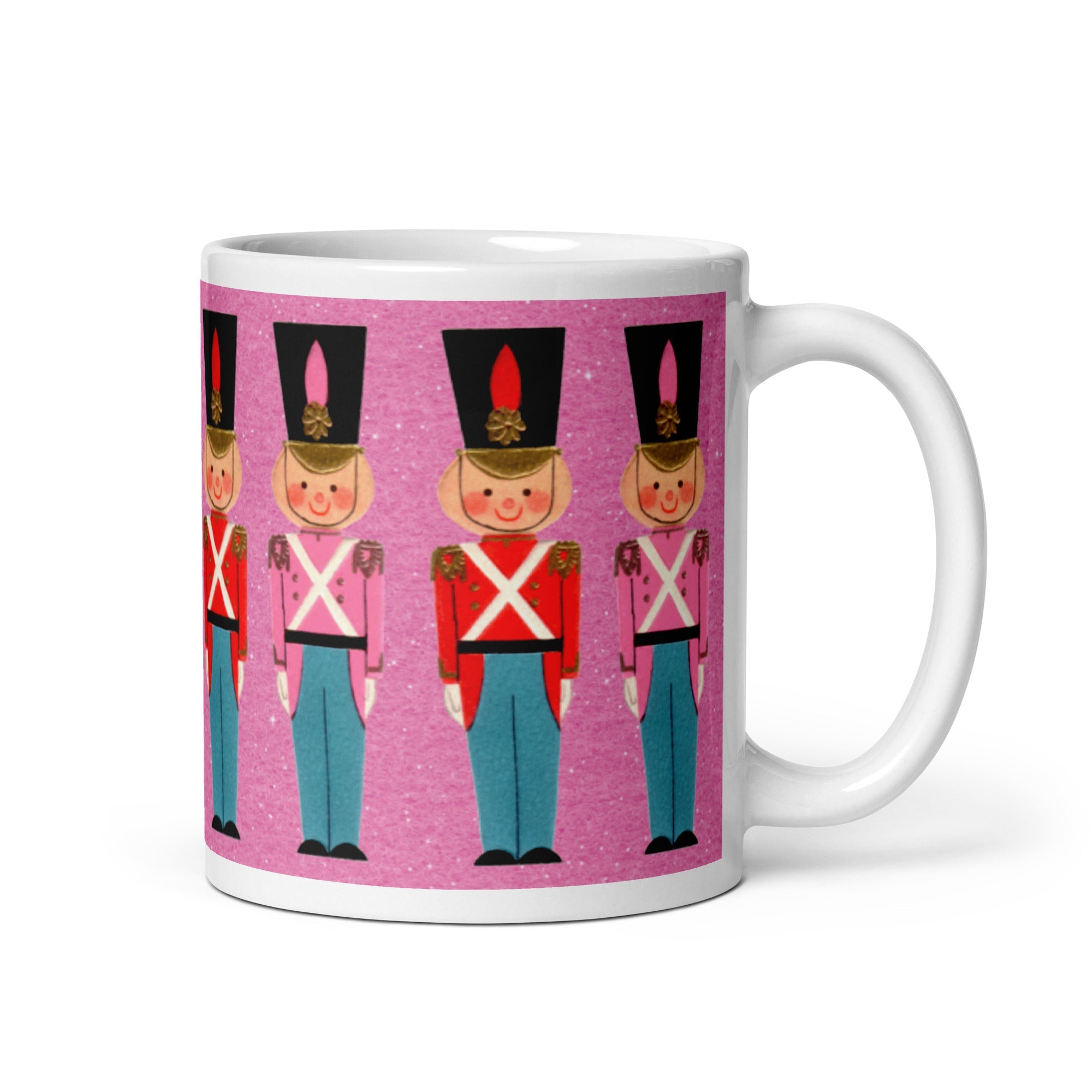 Christmas Toy Soldiers Pink Mid Century Retro Christmas Print Glossy Mug