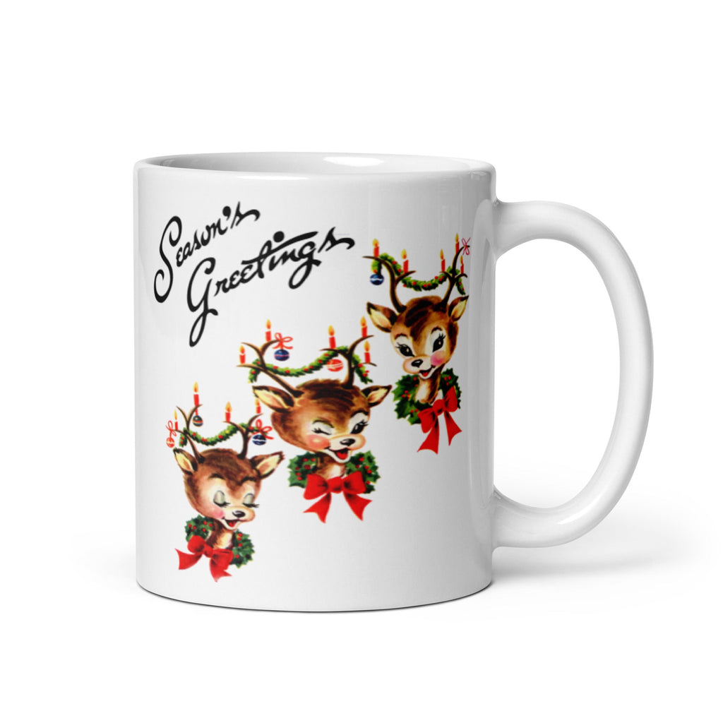 Reindeer Seasons Greetings Christmas Mug - Retro Style