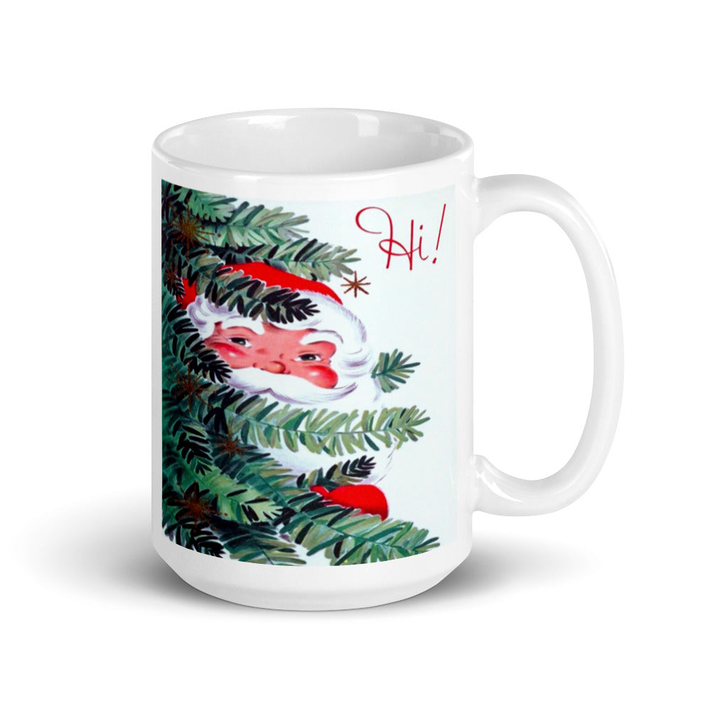 Santa Hi! Mid Century Retro Christmas Print Glossy Mug