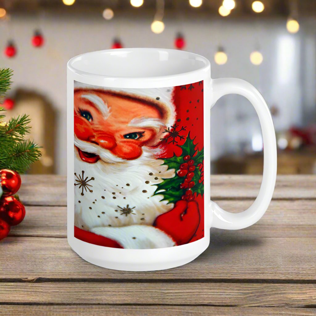 Santa With Mistletoe Retro Christmas Glossy Coffee Mug