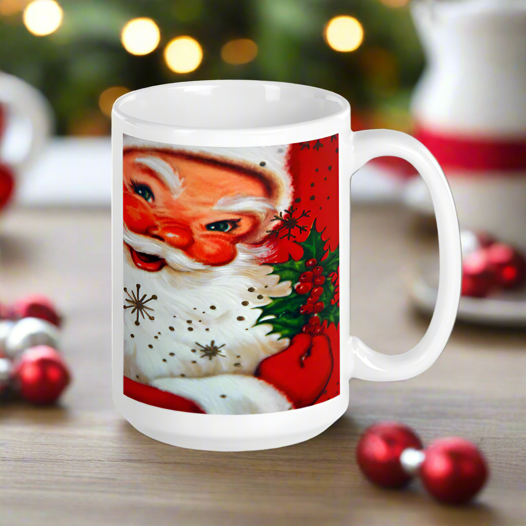 Santa With Mistletoe Retro Christmas Glossy Coffee Mug