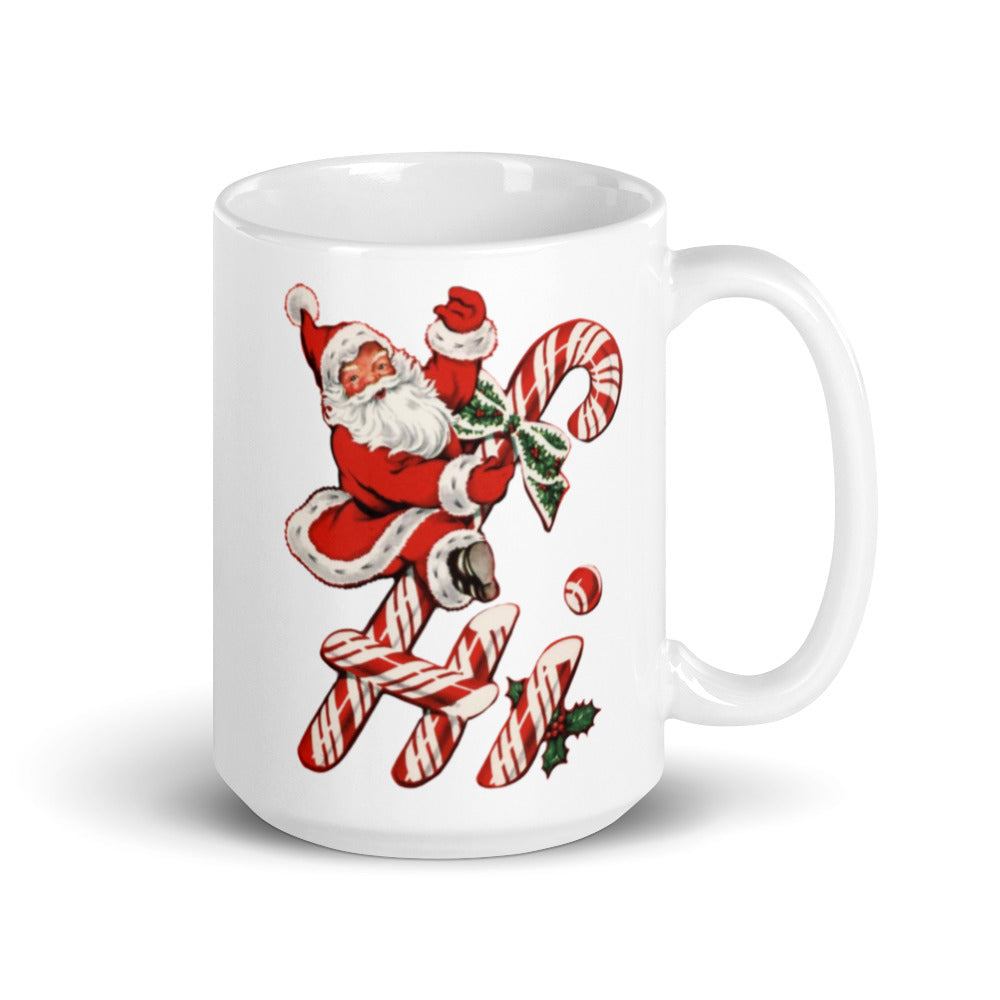 Santa Hi Candy Cane Christmas Mug - Retro Style
