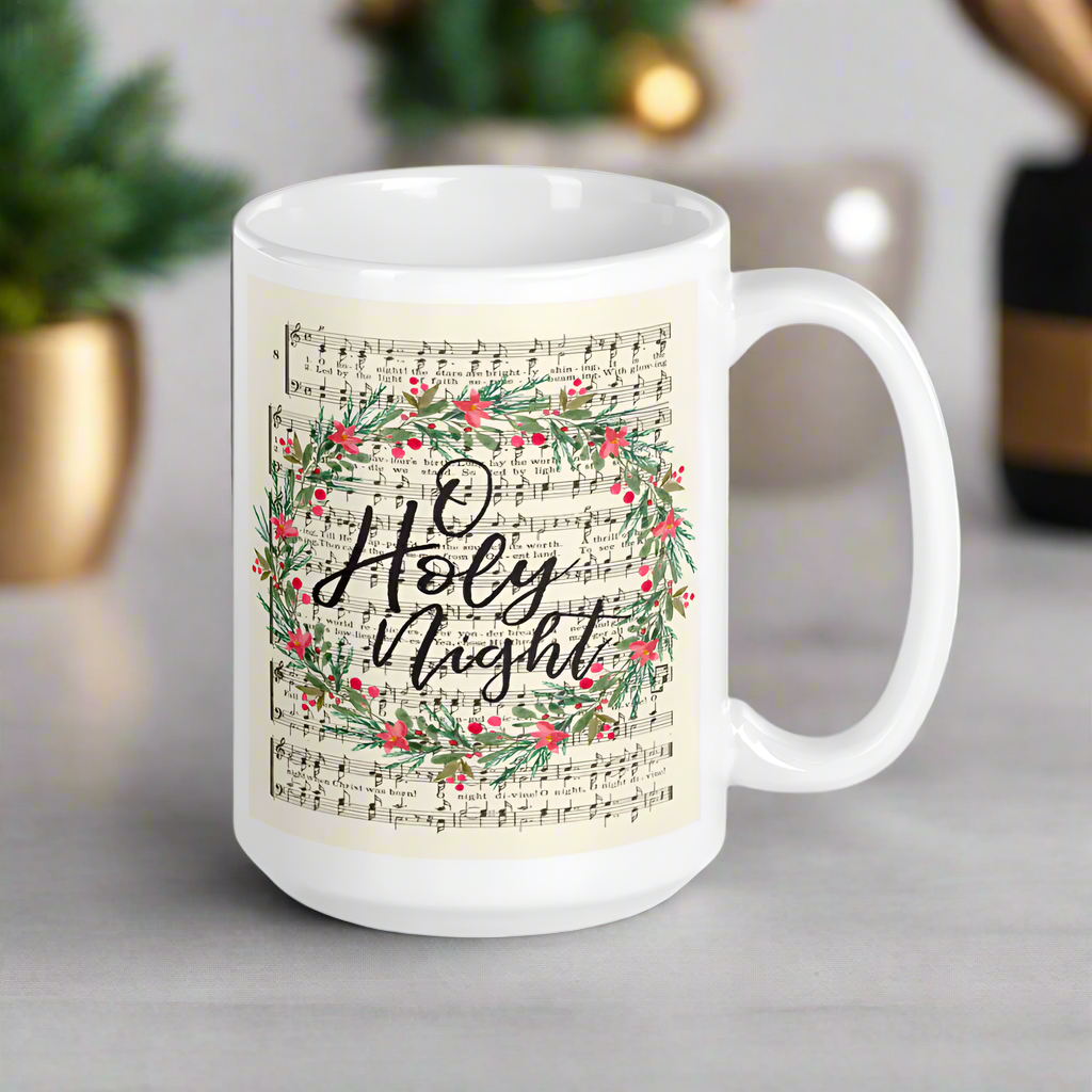 O Holy Night Sheet Music Christmas Wreath Retro Christmas Glossy Mug