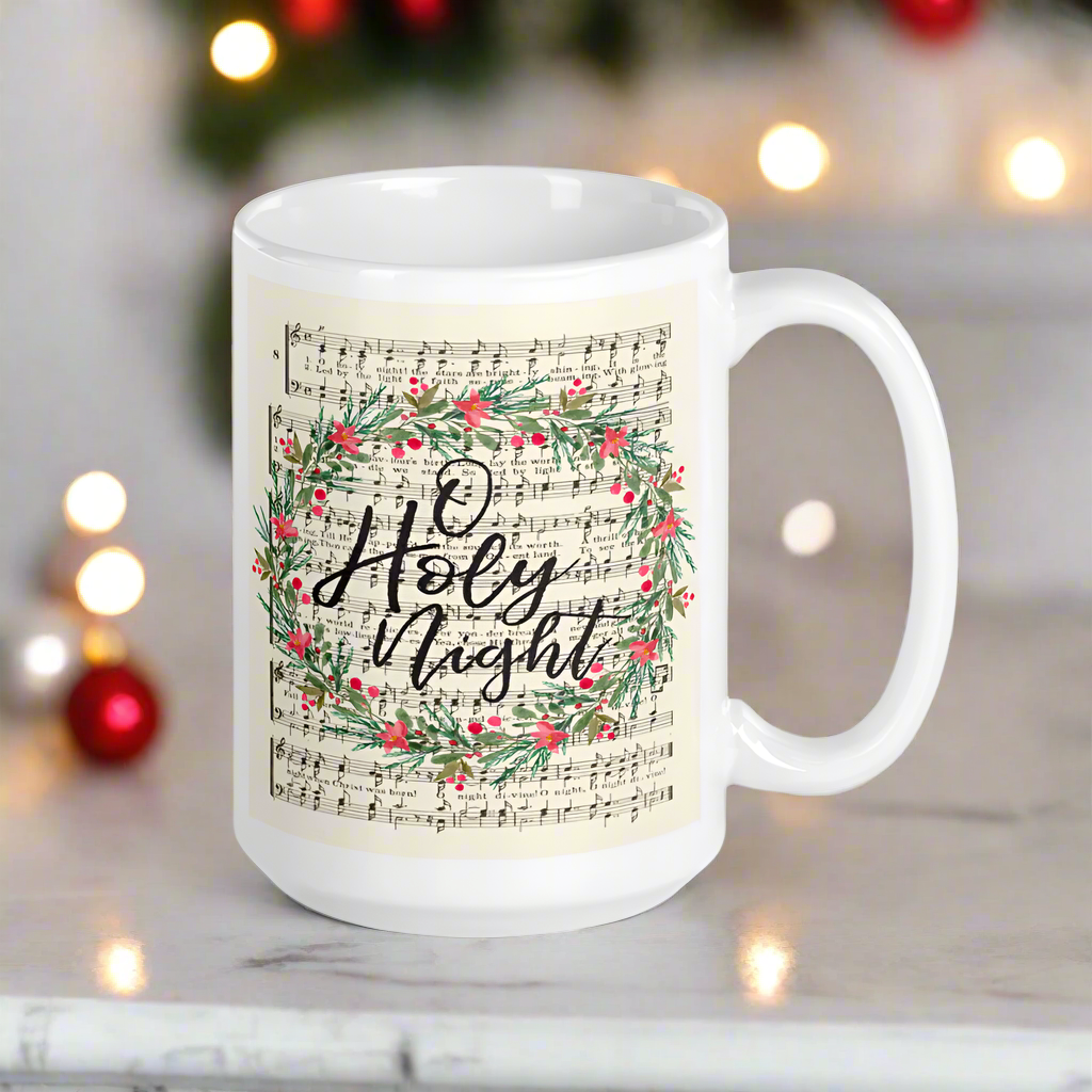 O Holy Night Sheet Music Christmas Wreath Retro Christmas Glossy Mug