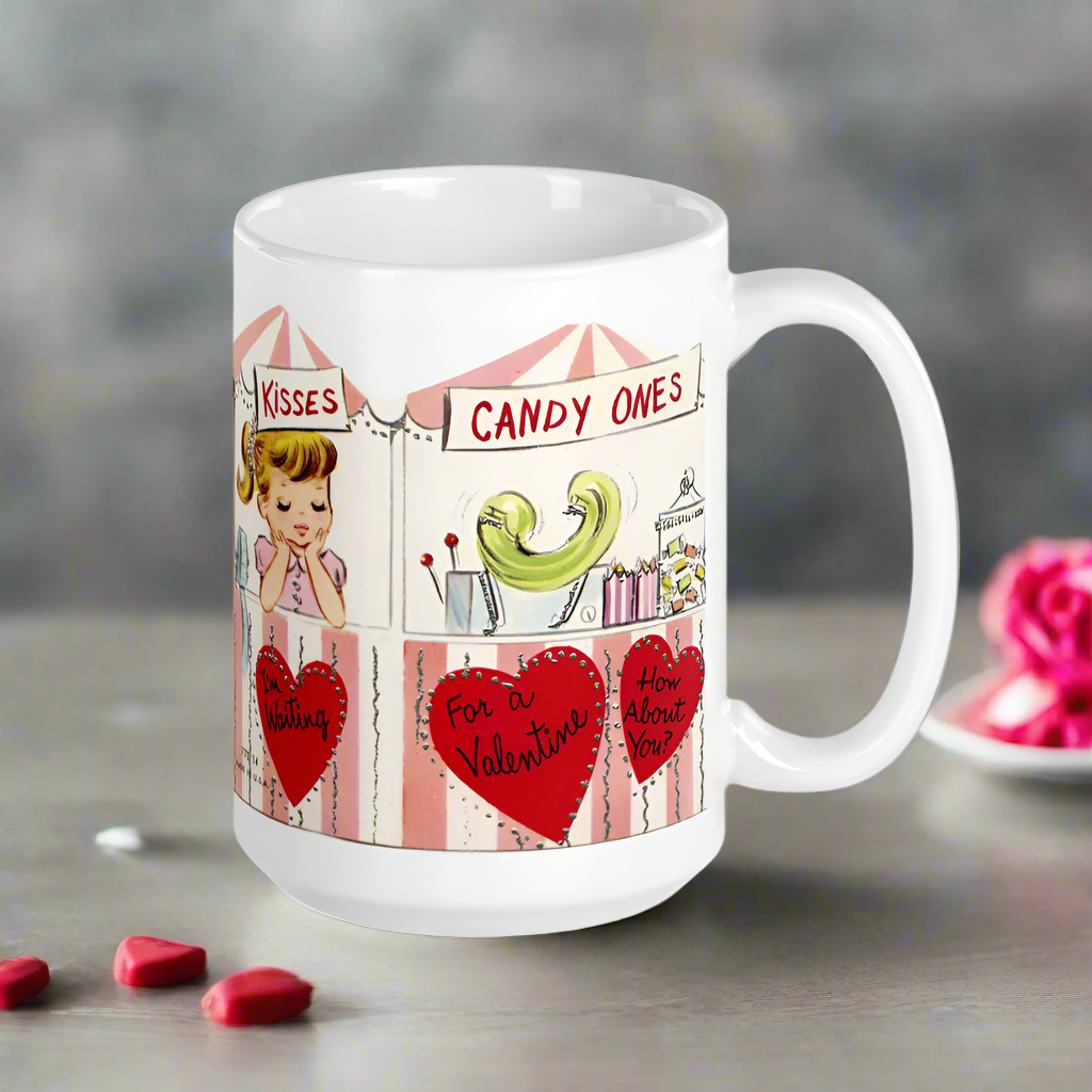 Valentine's Day Kissing Booth Midcentury Retro Glossy Coffee Mug