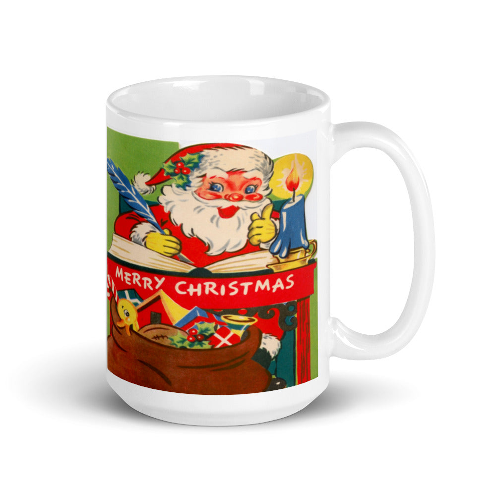 Santa Merry Christmas Mid Century Retro Christmas Print Glossy Mug