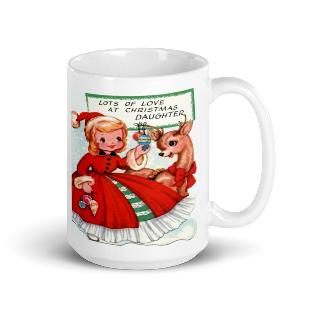 Gift For Daughter Mid Century Retro Christmas Print Glossy Mug
