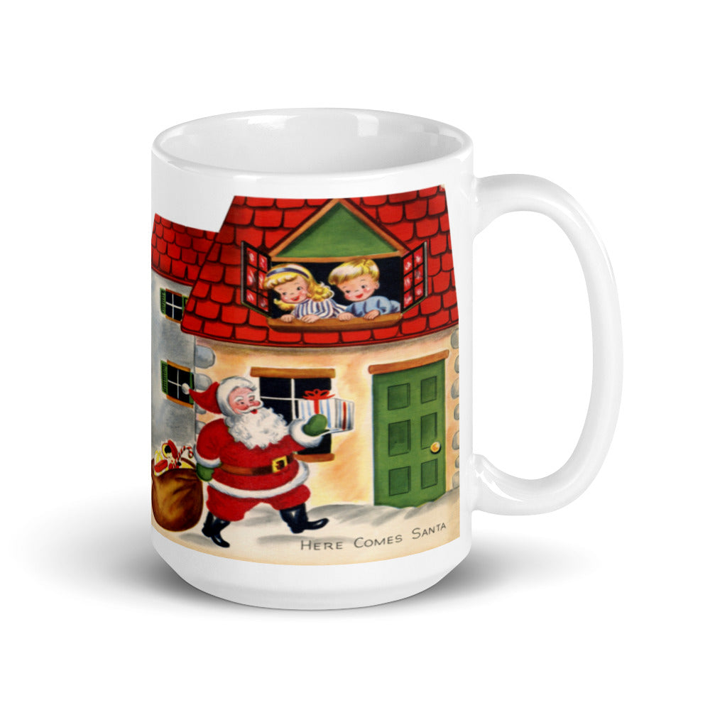 Santa Christmas Mid Century Retro Christmas Print Glossy Mug