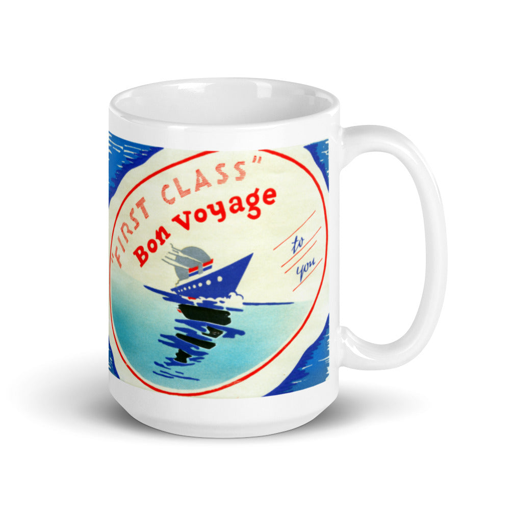 First Class Bon Voyage Cruise Mid Century Retro Glossy Mug