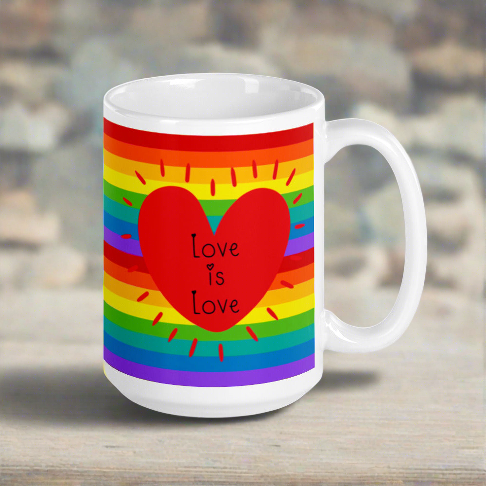 Love Is Love Rainbow Pride Heart Glossy Coffee Mug Ceramic Cup