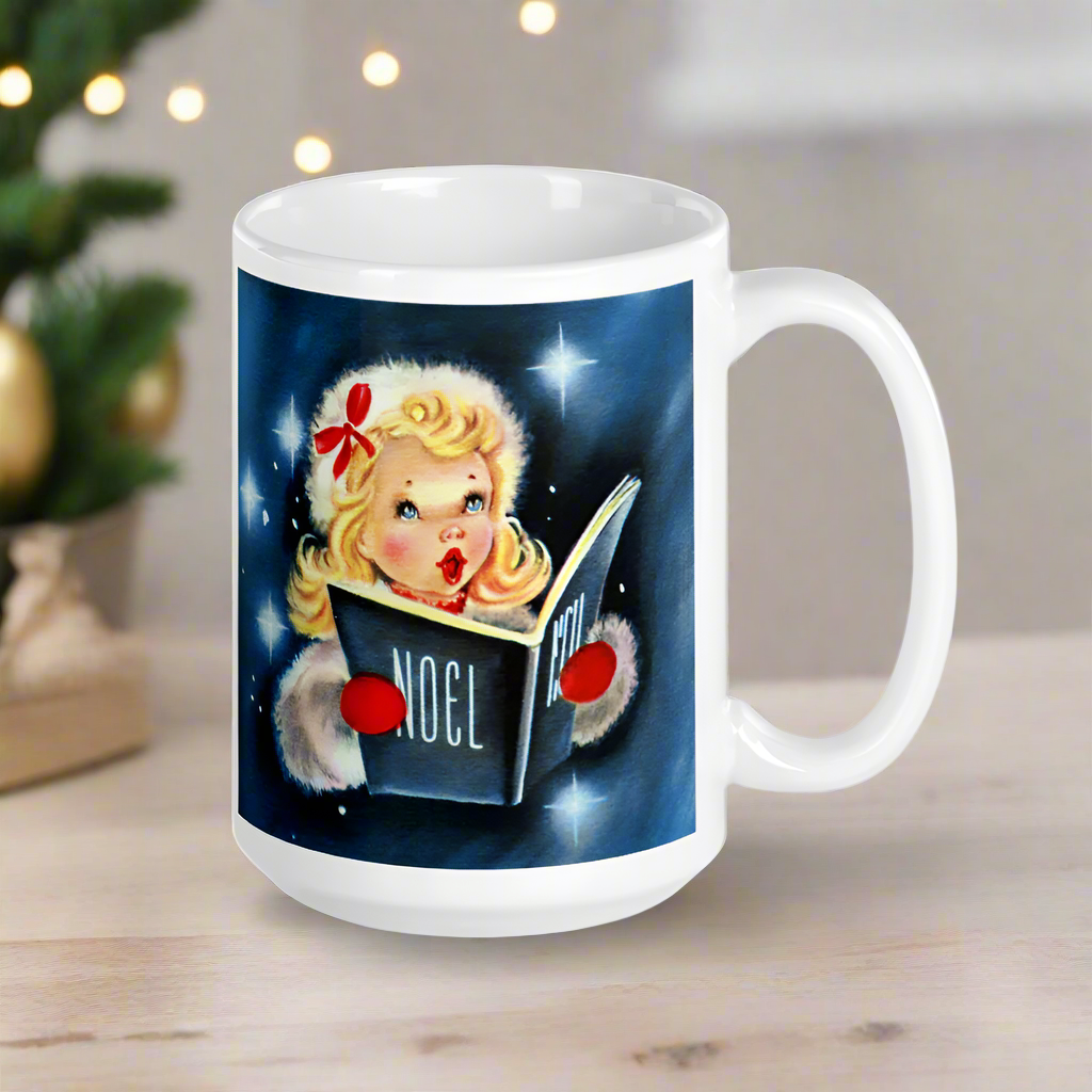 Noel Christmas Caroler Mid Century Retro Christmas Glossy Coffee Mug