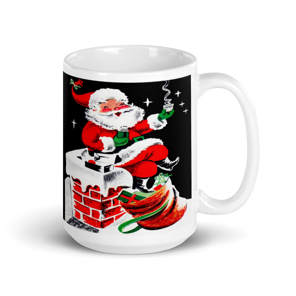 Christmas Santa Mug Mid Century Retro Christmas Print Glossy Mug