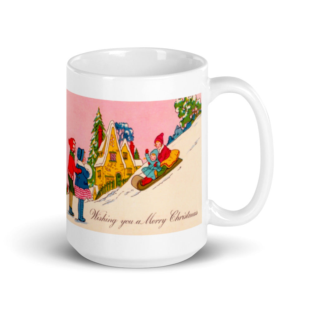 Wishing You A Merry Christmas Glossy Coffee Mug - Retro Victorian Style