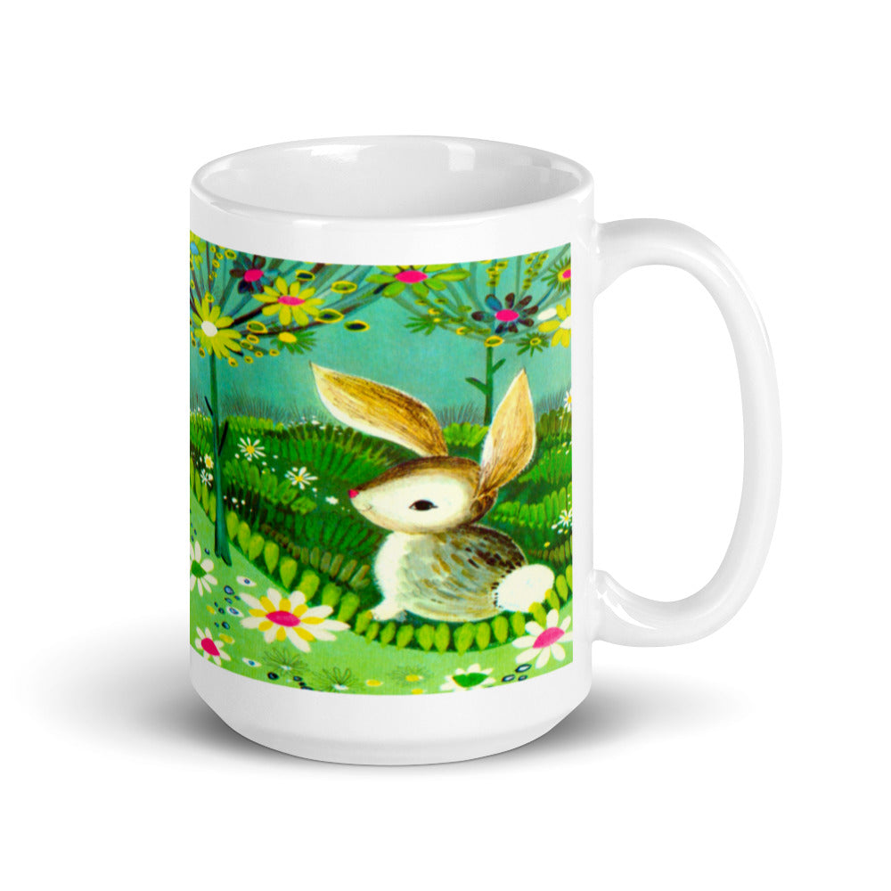 Rabbit Spring Glossy Mug - Retro Style