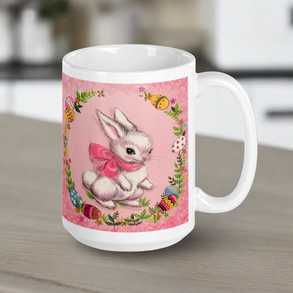 Spring Bunny 1950s Retro Easter Kitsch Glossy Coffee Mug