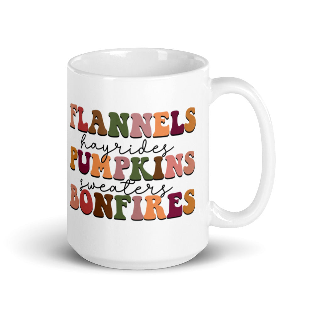 Flannels Hayrides Pumpkins Sweaters Bonfires Fall Autumn Glossy Mug