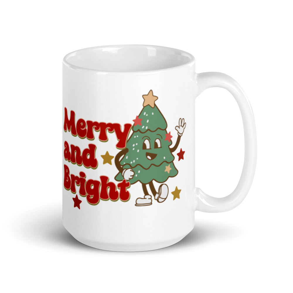 Merry And Bright Retro Style Christmas Glossy Mug